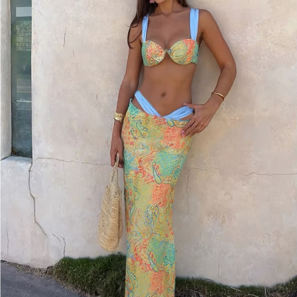 Three Piece Bikini Skirt Set